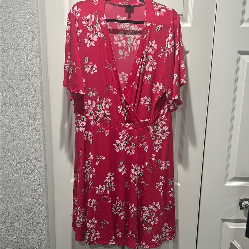 Floral Pink Wrap Dress V Neck
